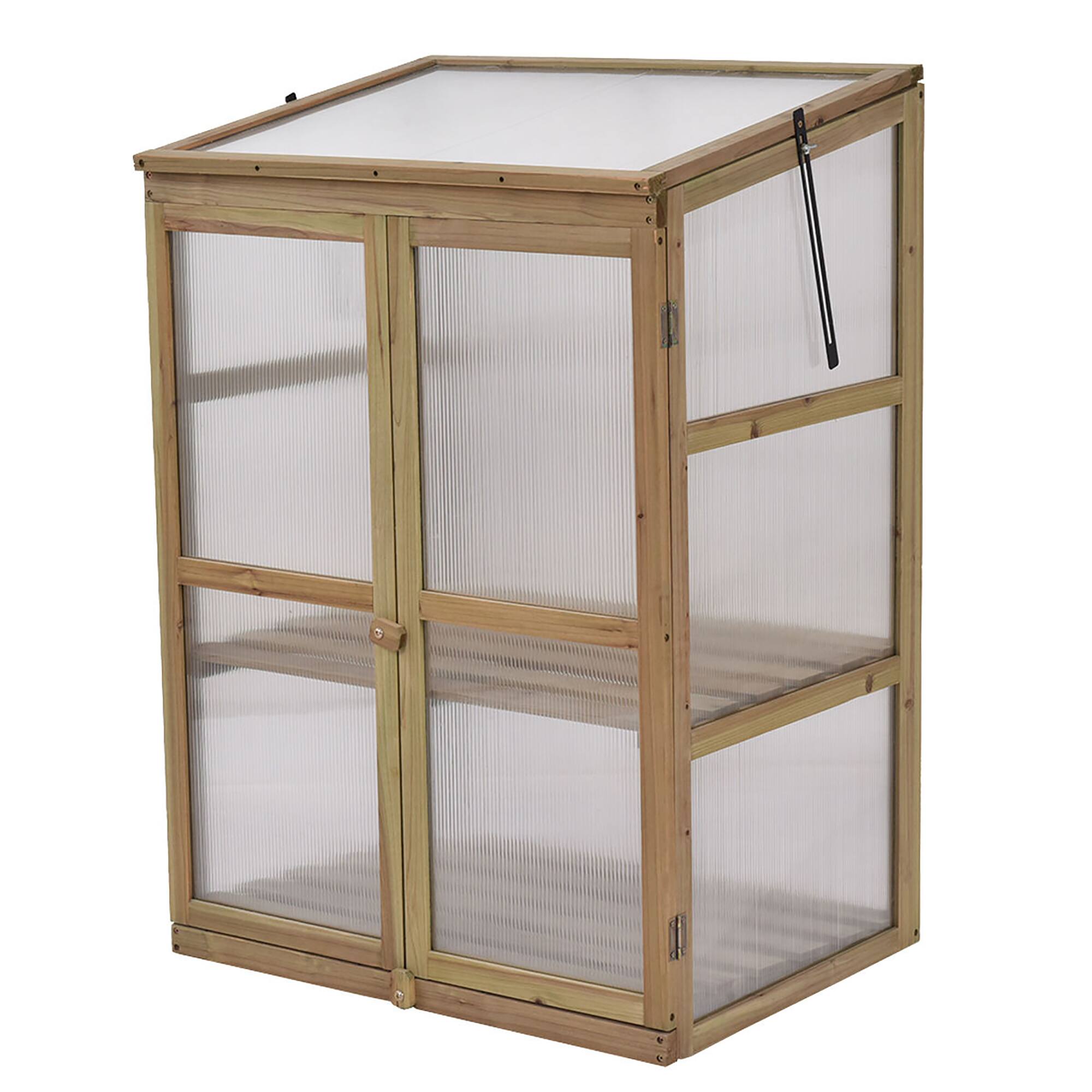 Alt View 1. Costway - Garden Portable Wooden GreenHouse Cold Frame Raised Plants Shelves Protection - Natural.