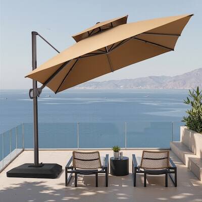 Alt View 6. Crestlive Products - Crestlive Products 11ft Square Aluminum Double Top Slide-tilt Cantilever Patio Umbrella with 350lbs Base - Brown.
