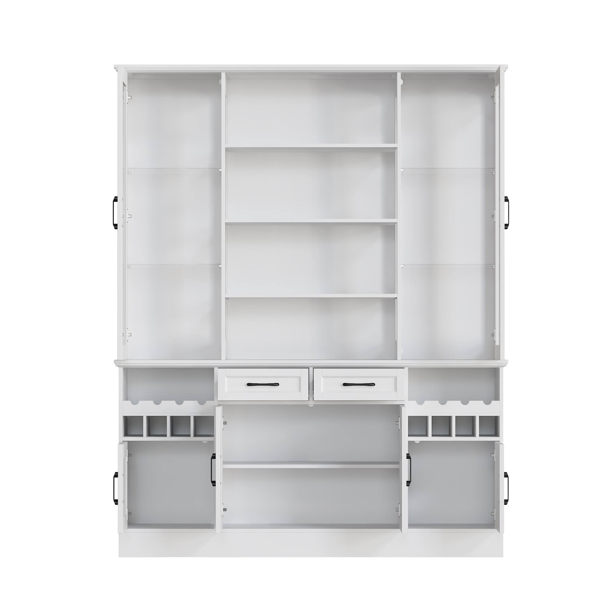 Angle. Famapy - Famapy Multi - functional Kitchen Storage Cabinet - Adjustable Shelves, Glass Doors & Wine Rack - White.
