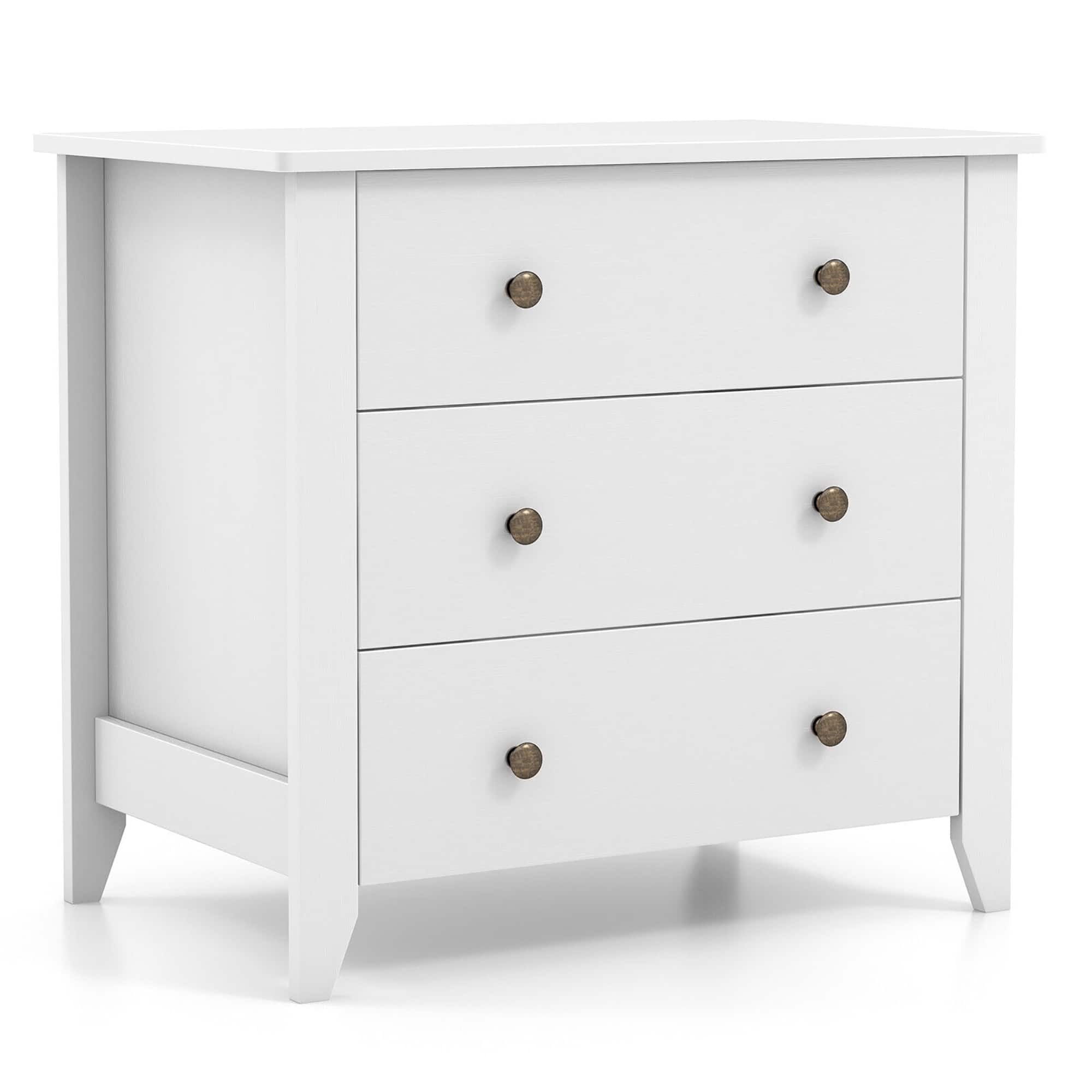 Gymax - 3 Drawer Dresser Chest of Drawers Bedside Table for Living Room Bedroom - White