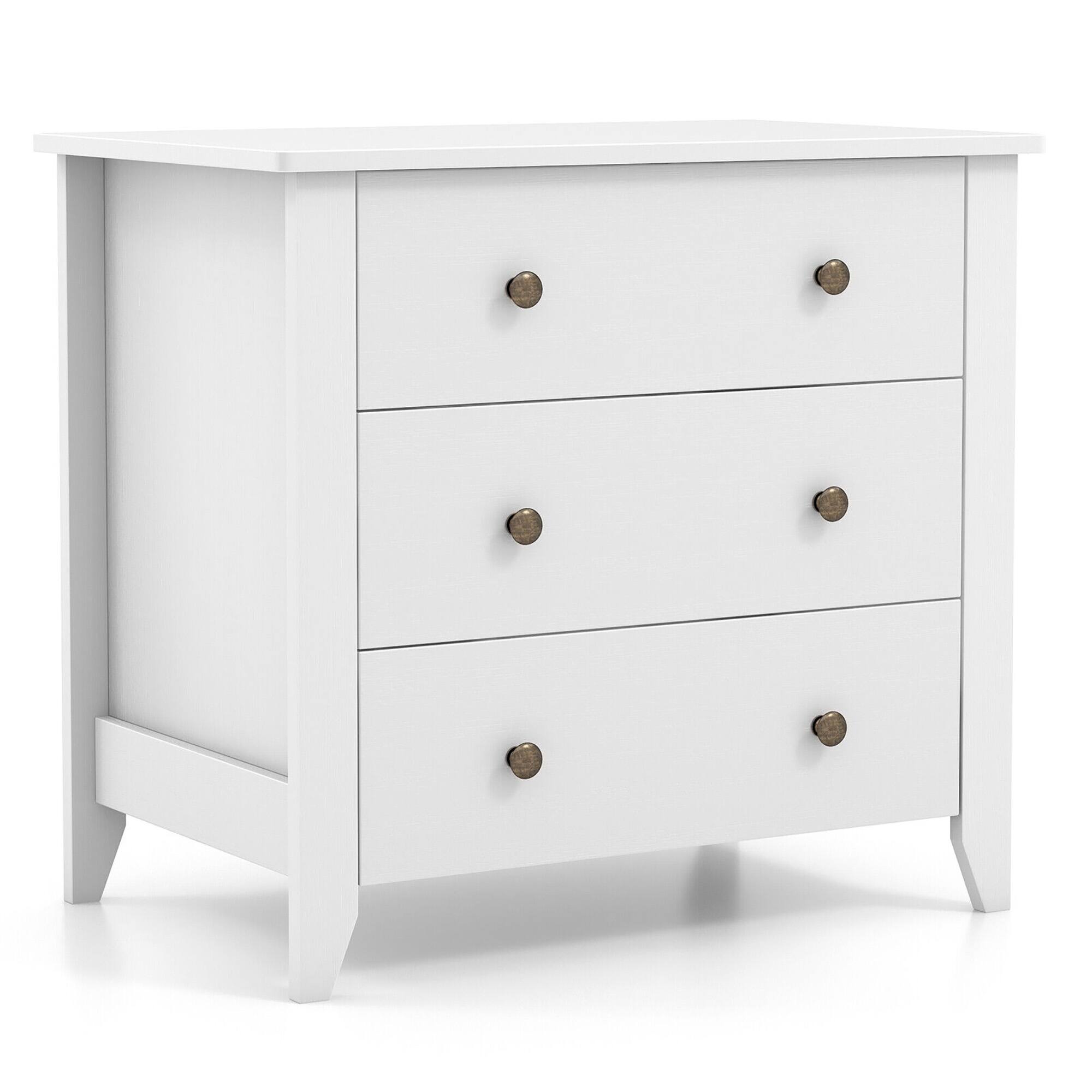 Front. Gymax - Gymax 3 Drawer Dresser Chest of Drawers Bedside Table for Living Room Bedroom White - White.