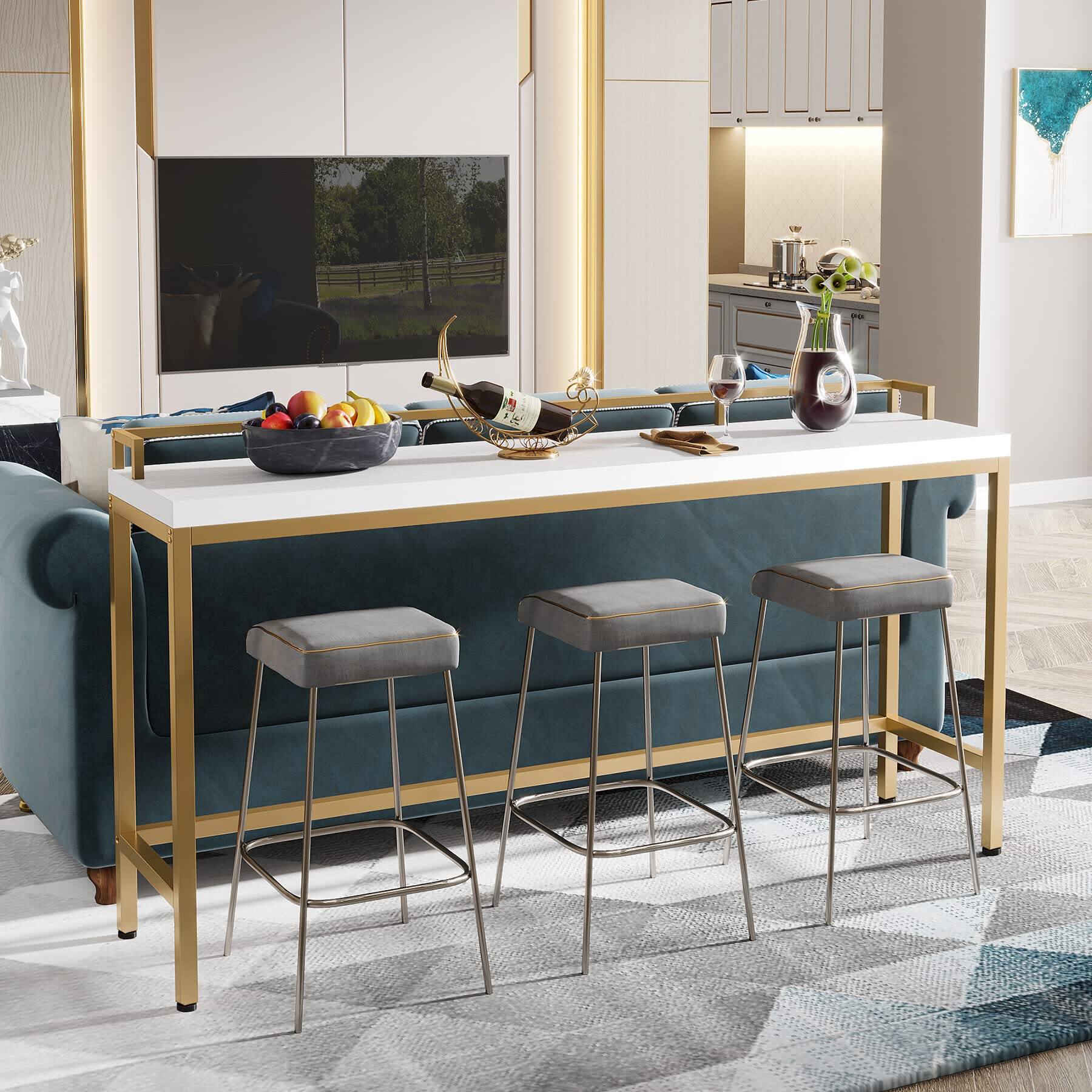 Left. Tribesigns - 70.9 inch Extra Long Sofa Table, Narrow Console Table Behind Couch, Modern Entryway Table Skinny Hallway Table for Livin - White+gold.