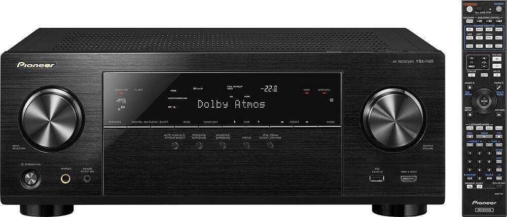 Front. Pioneer - 1155W 7.2-Ch. 4K Ultra HD and 3D Pass-Through A/V Home Theater Receiver - Black.