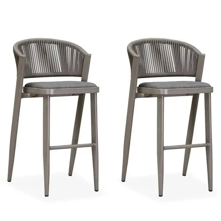 Front. PURPLE LEAF - Outdoor Bar Stool Set of 2 Rattan Bar Stools with Back Metal Bar Height Stool Outdoor Bar Chair for Garden Kitchen - Grey-Bar Height.
