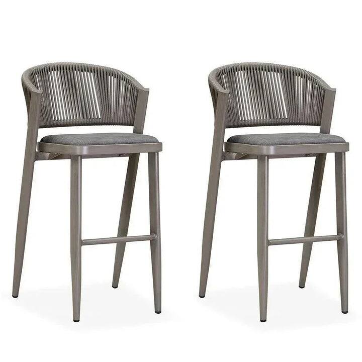 PURPLE LEAF - Outdoor Bar Stool Set of 2 Rattan Bar Stools with Back Metal Bar Height Stool Outdoor Bar Chair for Garden Kitchen - Grey-Bar Height