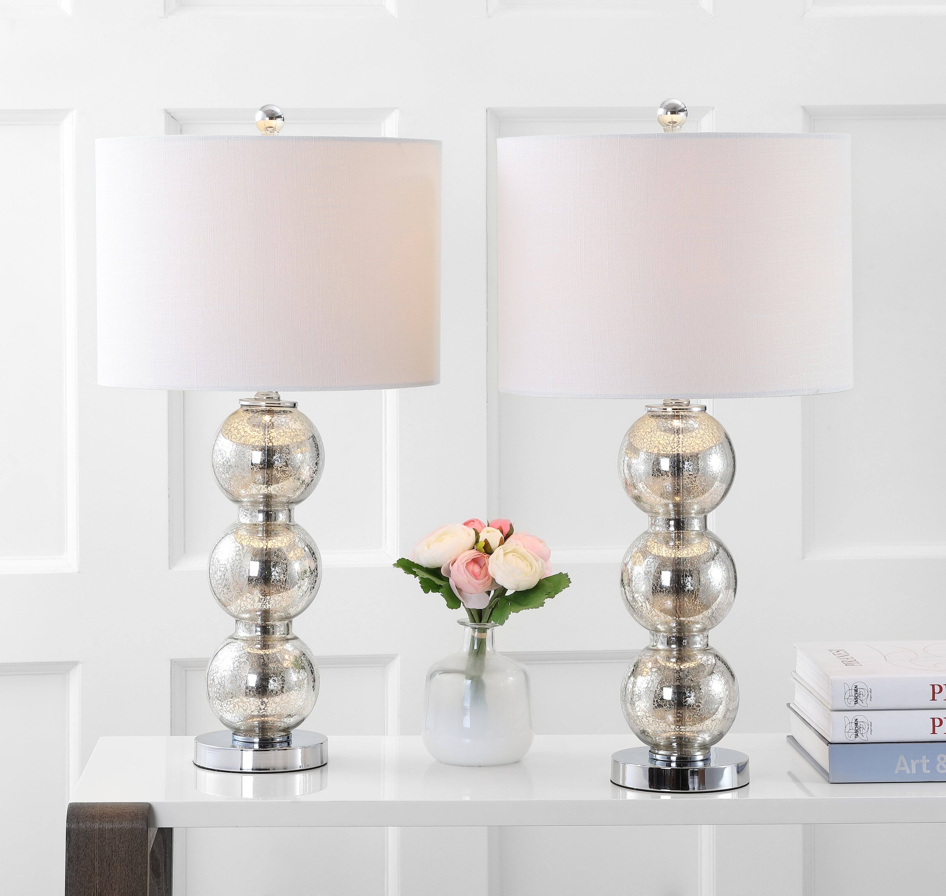 Alt View 1. Jonathan Y - Bella 27" Glass Triple-Sphere LED Table Lamp, Mercury Silver/Chrome (Set of 2) - Mercury Silver.