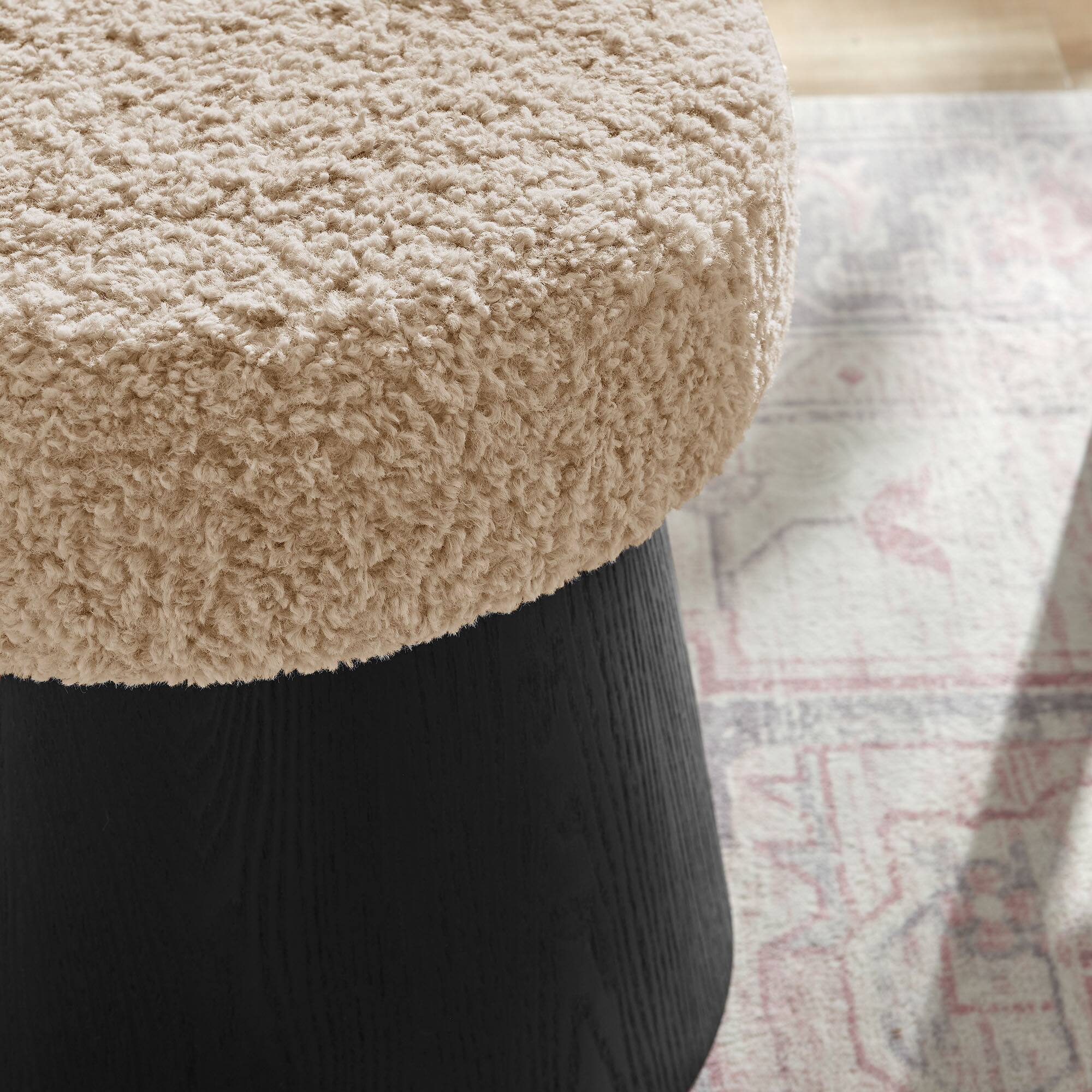 Alt View 1. Modway - Ketra Round Faux Shearling Ottoman Footstool by Modway - Oatmeal Black.