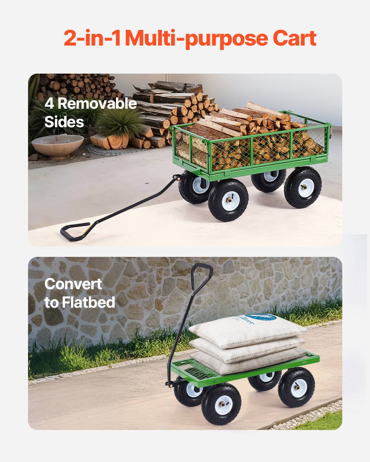 2-in-1 Multi-purpose Cart
4 Removable Sides
Convert to Flatbed