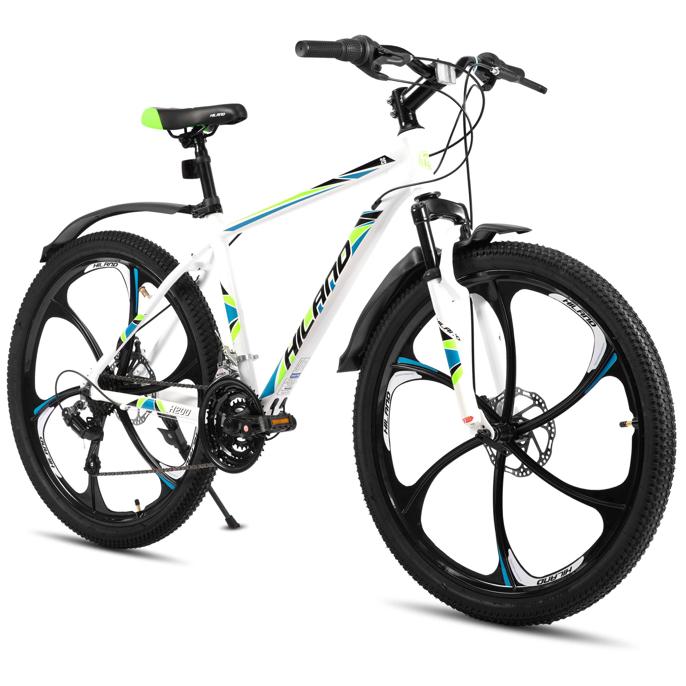 HILAND - 26" Mountain Bike for Men Women Adults, 18-Speed, Disc Brake, Lightweight Aluminum Frame, 6-Spoke MTB - White