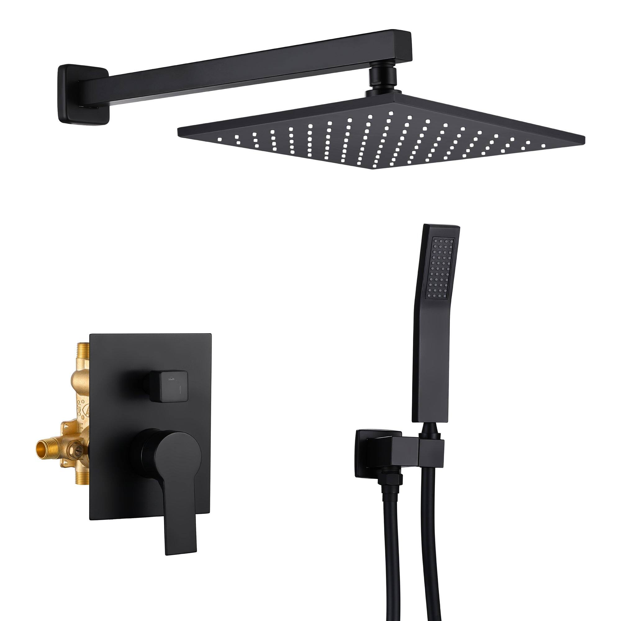 Front. Boyel Living - Matte Black Shower Set with 10 Inch Rain Shower Head and Hand Shower cUPC Pressure Balance Valve - Matte Black.