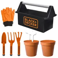 Black+Decker - Black and Decker Open Garden toolbox complete with eight piece garden tools set for kids - Front_Zoom