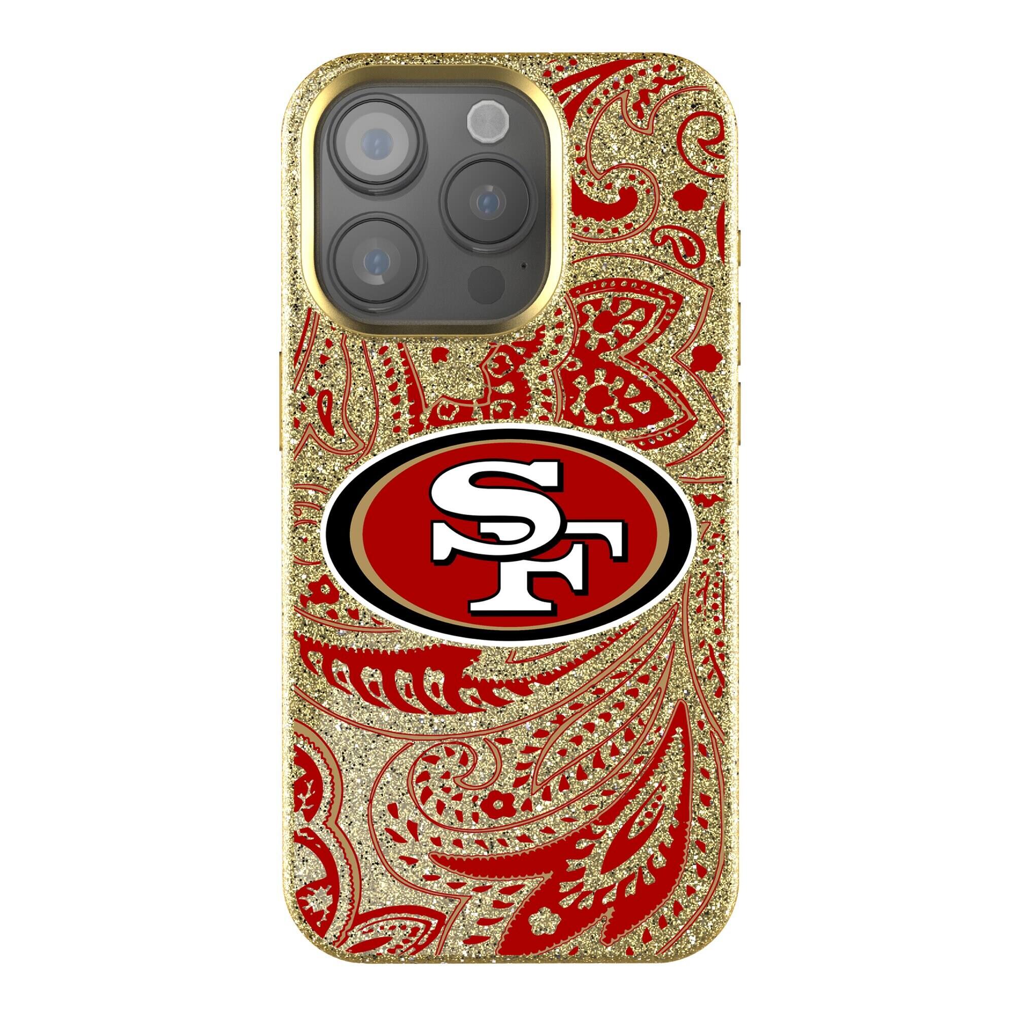 Front. Keyscaper - San Francisco 49ers Paisley Bling iPhone Case - 16 Plus - Gold.