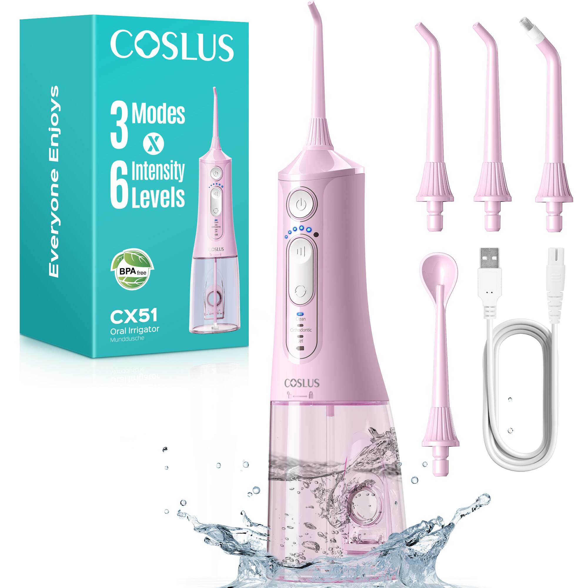 COSLUS Everyone Enjoys 3 Modes x 6 Intensity Levels BPA Free CX51 Oral Irrigator Munddusche