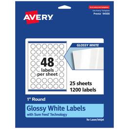 Avery - Round Labels with Sure Feed, 1" Diameter, 1,200 Glossy Labels - White