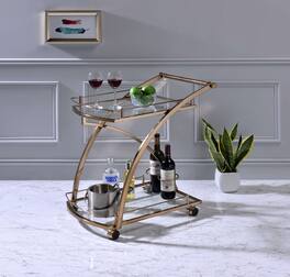 Kings Brand Furniture - serving cart features a modern gold metal design - Gold / Clear