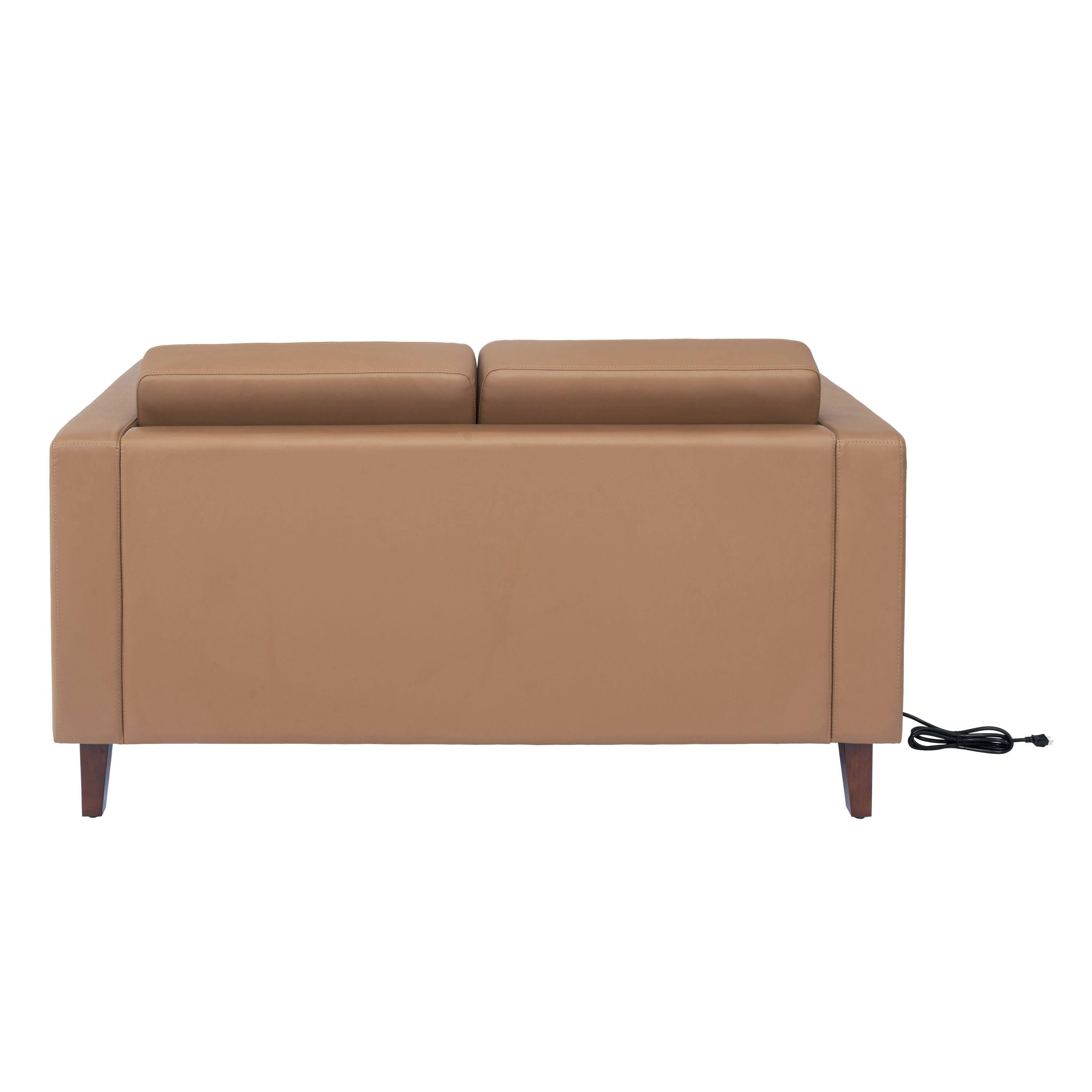 Back. Flash Furniture - HERCULES Artemis Cognac LeatherSoft Reception Loveseat with 2 AC Outlets/1 USB/1 USB-C Ports and Solid Wood Walnut Legs - Brown.