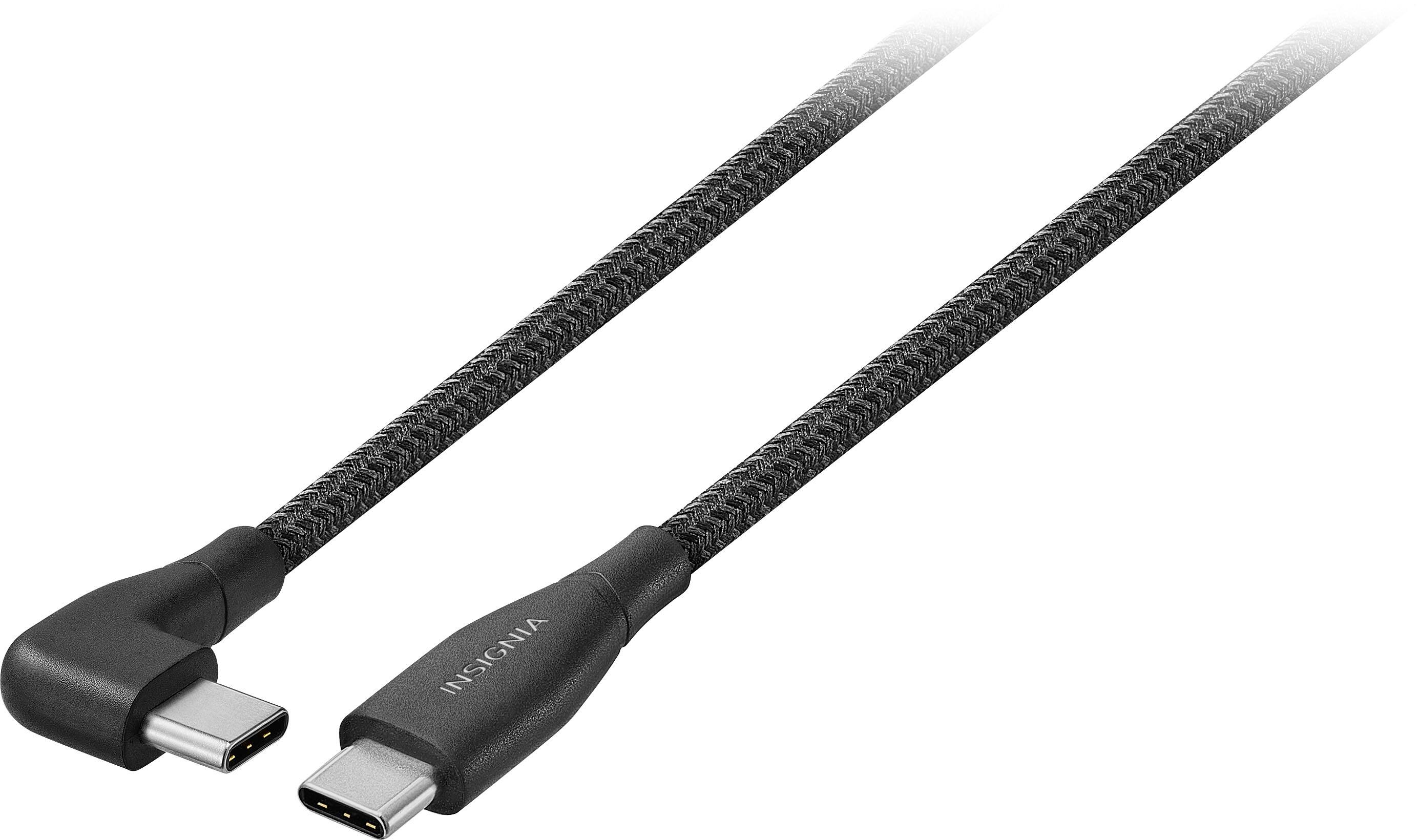 Front. Insignia™ - 7' USB-C to Right-Angle USB-C Braided Charging Cable - Black.