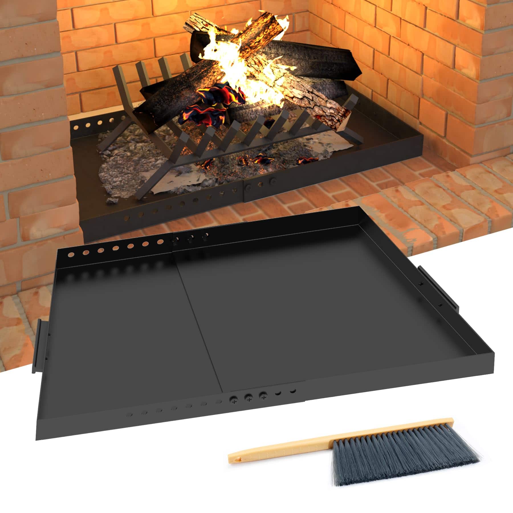 JETRANSPORT - Fireplace Tray With Handles Expandable Ash Pan For Collection Adjustable Ember Holder Powder Coating Brush - Default