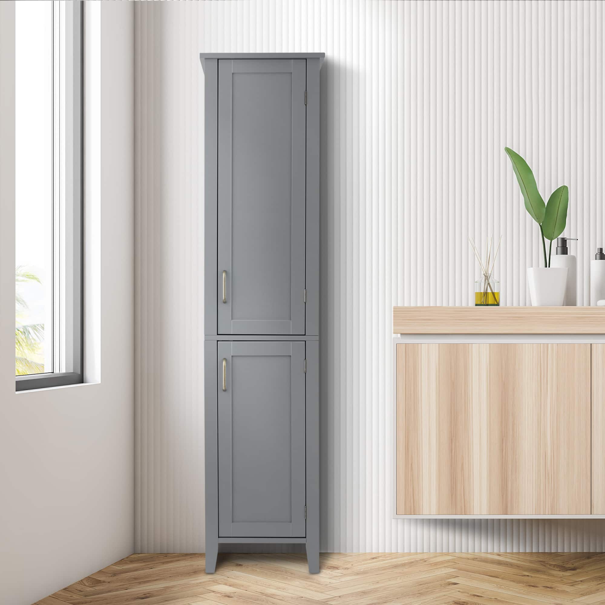 Teamson Home - Mercer Freestanding Linen Cabinet with Two Doors - Gray