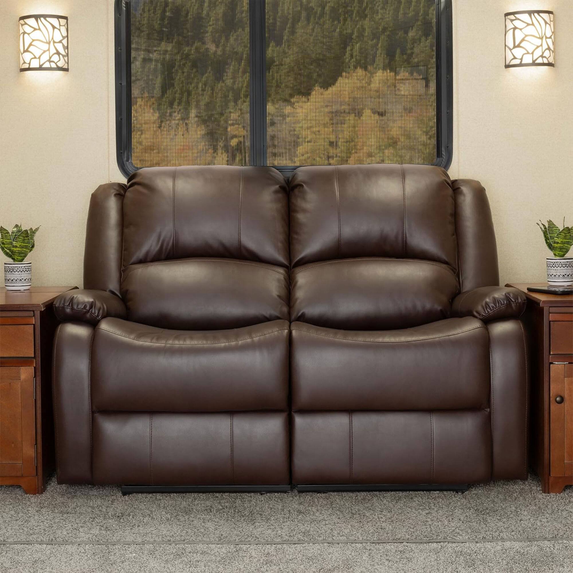 Alt View 3. RecPro - RecPro Charles 58 Inch Recliner Sofa RV Faux Leather Lounge Furniture, Mahogany - Mahogany.