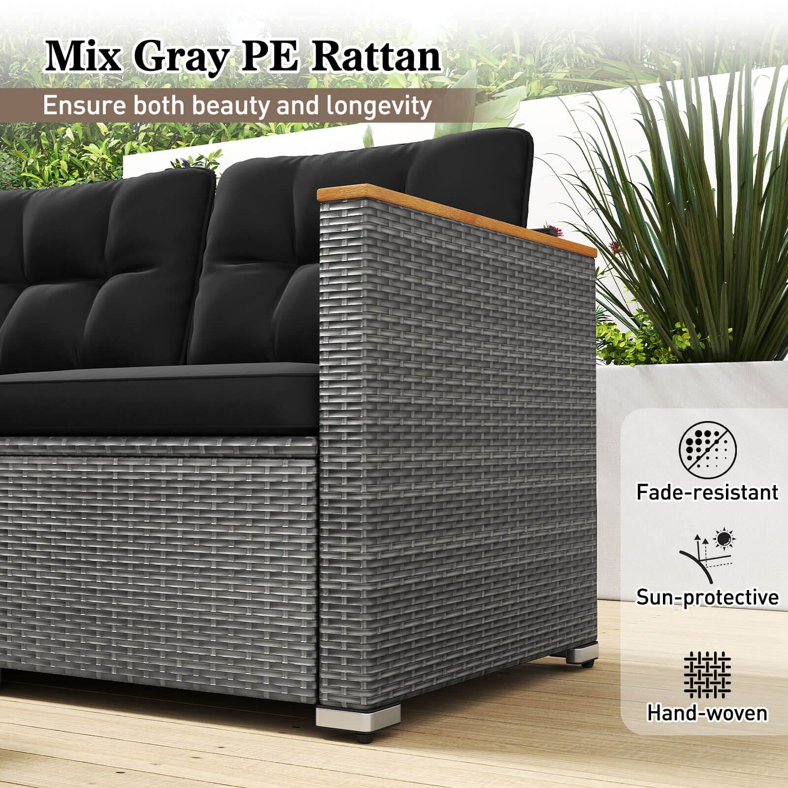 Mix Gray PE Rattan  
Ensure both beauty and longevity  

Fade-resistant  
Sun-protective  
Hand-woven