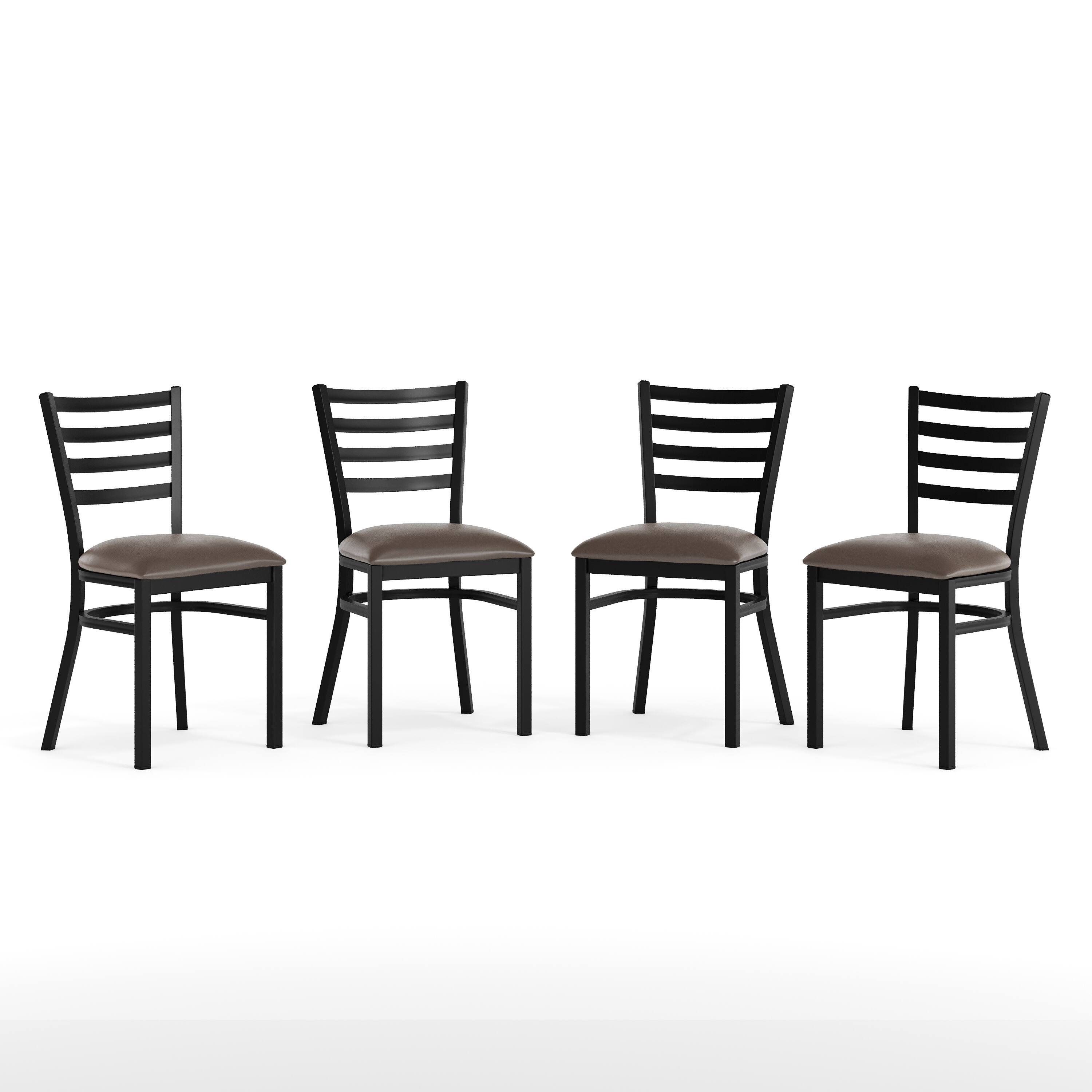 Alt View 10. Emma + Oliver - 4 Pack Ladder Back Metal Restaurant Chair - Upholstered Seat - Mocha Vinyl Seat/Black Metal Frame.