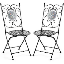 Gymax - Set of 2 Mosaic Chairs for Patio w/ Decorative Backrest Heavy-Duty Frame - Black