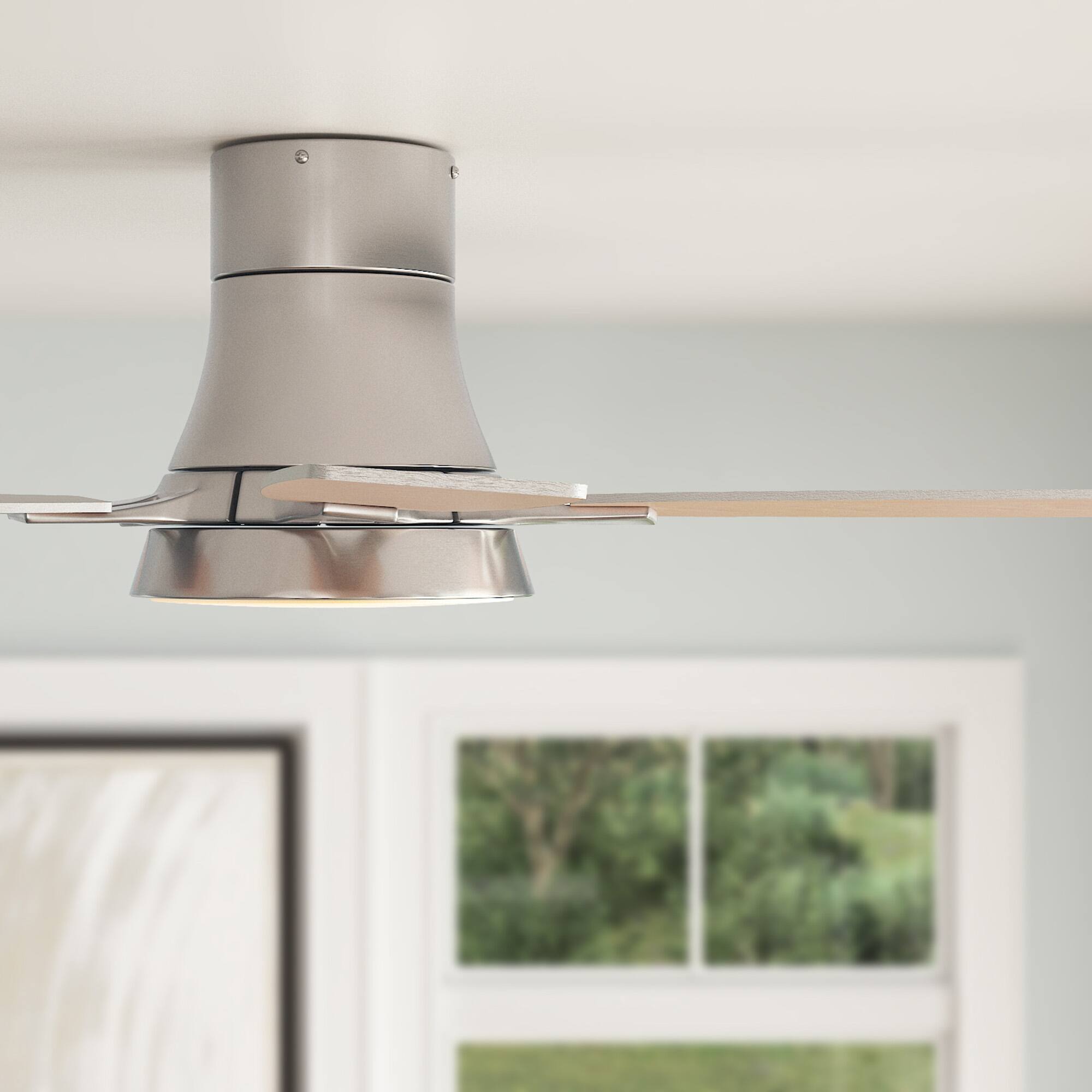 Alt View 6. Siljoy - 52 Inch Nickel Low Profile Flush Mount Ceiling Fan with Light and Remote Reversible Dimmable for Bedroom and Living Room.