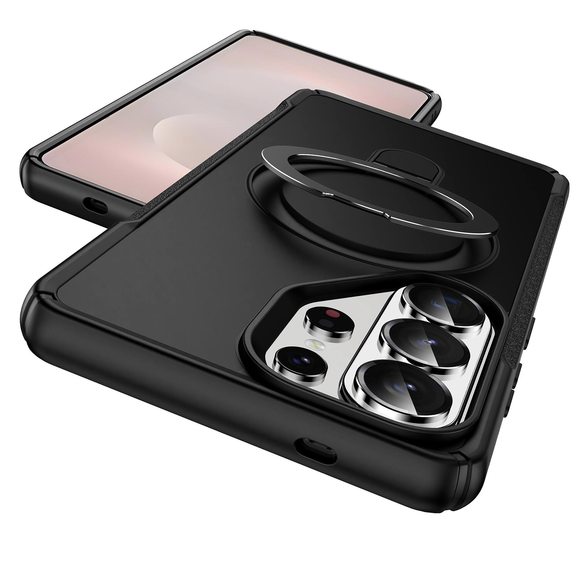 Angle. Dteck - Case For Samsung Galaxy S26 Ultra Slim Magnetic Shockproof Rugged Cover With Adjustable Ring Stand, Mag Safe Compatible - Black.
