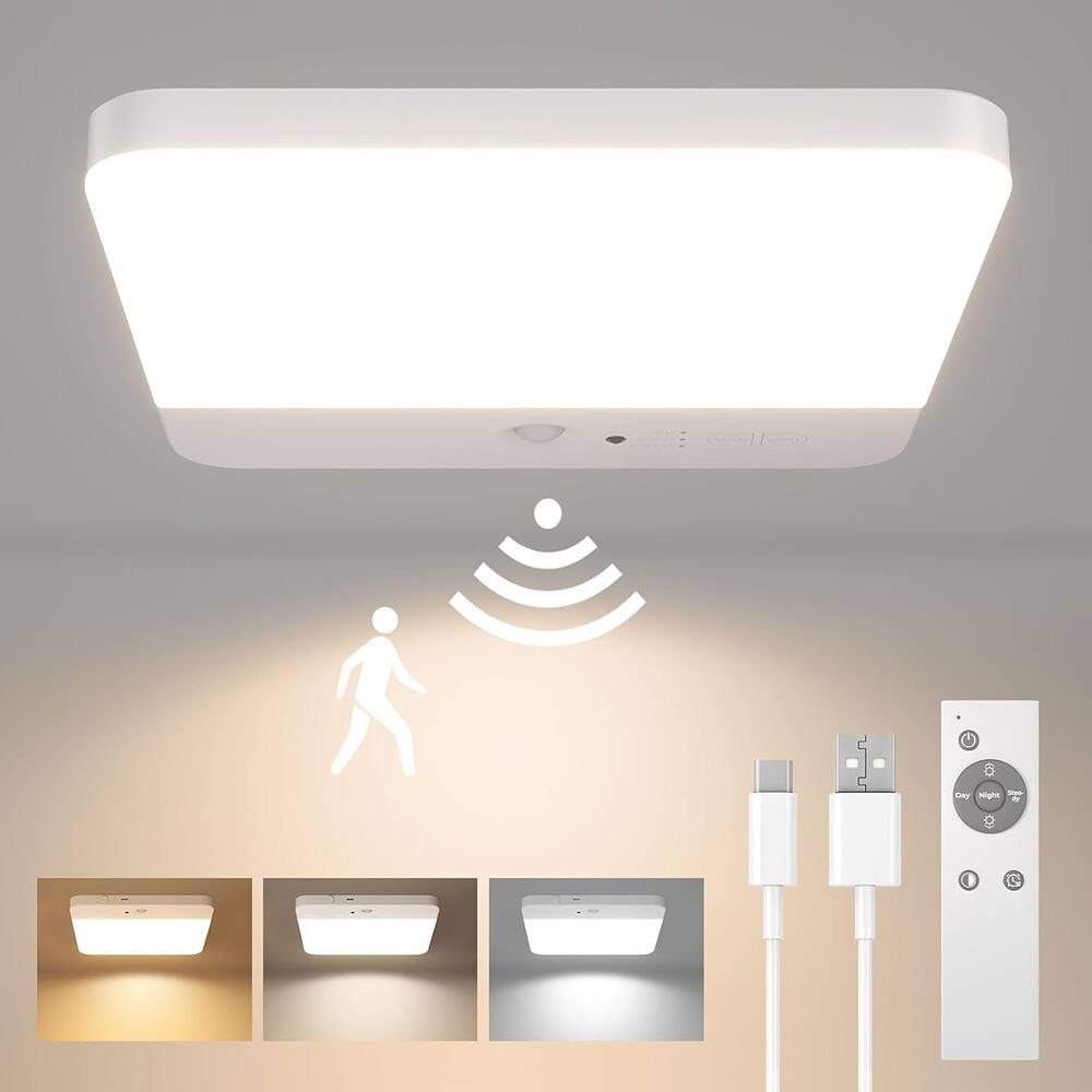 ACJPR - Motion Sensor Ceiling Light Fixture, Cordless Rechargeable LED Closet Light with Remote, 3 Color Temps