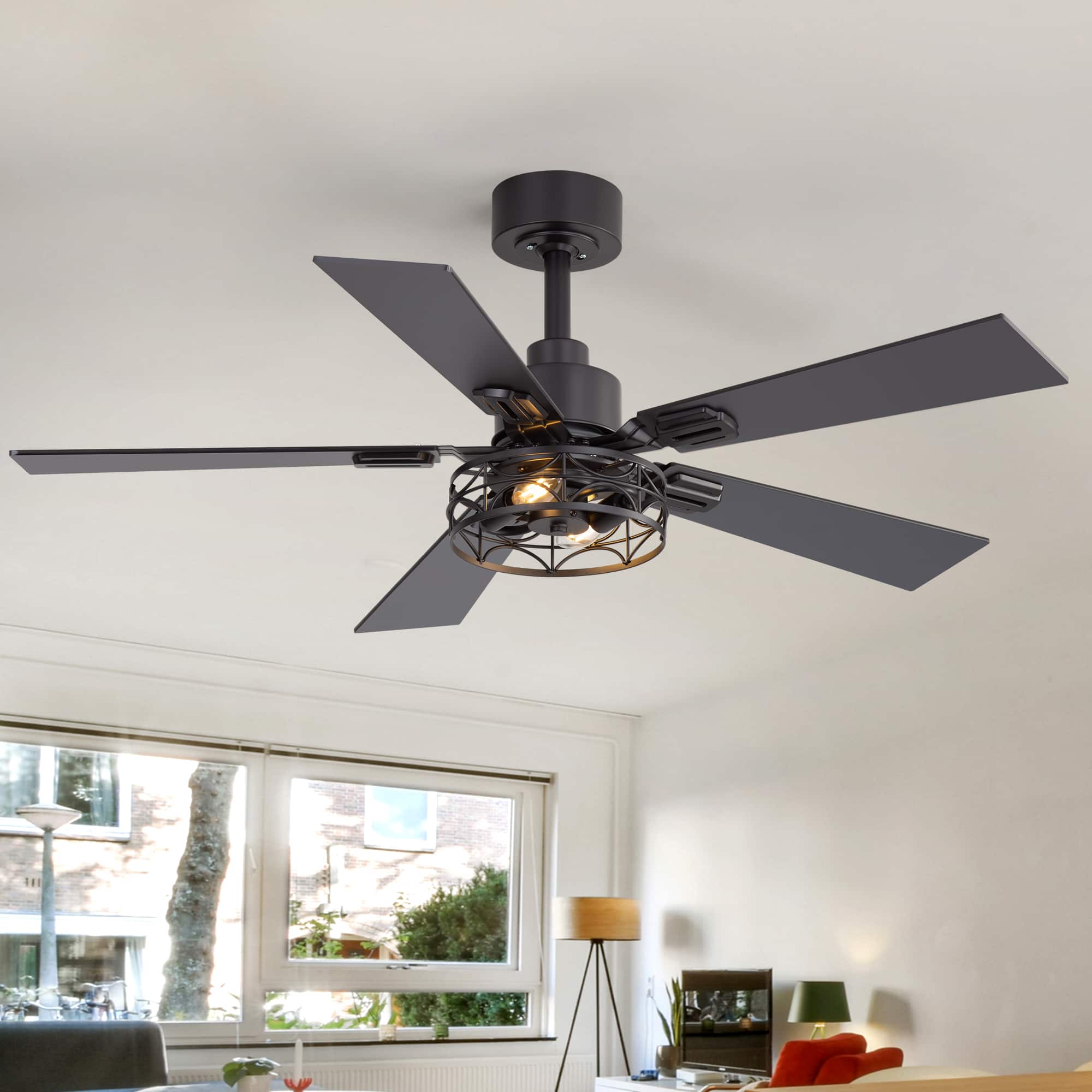 Front. Breezary - 42-In Indoor Ceiling Fan with Light Kit, 5 Plywood Blades, 6-Speed DC Motor and Remote, Timer, Memory Function(1/2 Pack) - Matte Black (1 Pack).
