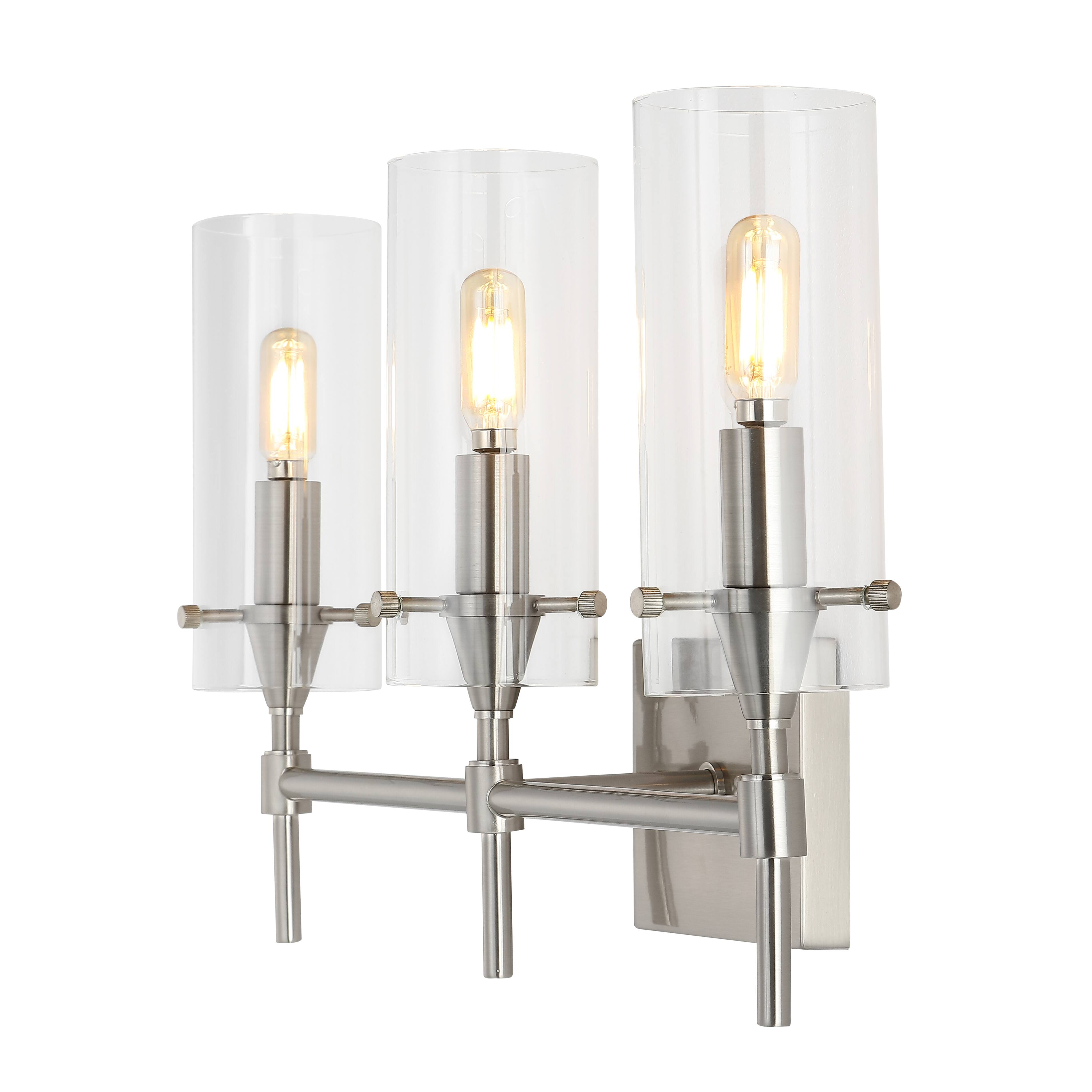 "Jonathan Y - Cato 21.25"" 3-Light Modern Minimalist Iron/Glass LED Vanity, /Clear - Nickel" price history on PriceWatchPro