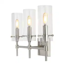 Jonathan Y - Cato 21.25" 3-Light Modern Minimalist Iron/Glass LED Vanity, /Clear - Nickel