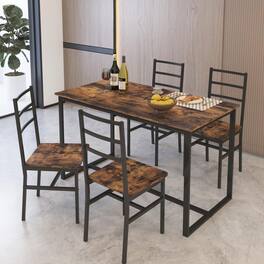 Ecooso - Five-piece set table and chair with backrest, industrial style, solid structure - Brown