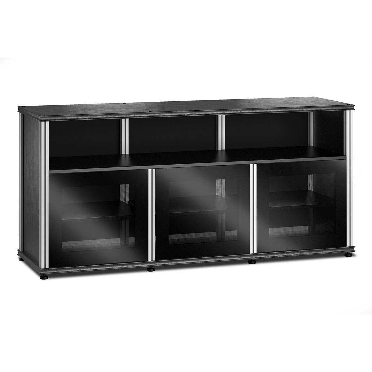 Front. Salamander Designs - Salamander Designs Synergy 339 Triple AV Cabinet (Black Oak with Black Glass & Aluminum Posts) - Black Oak/Aluminum.