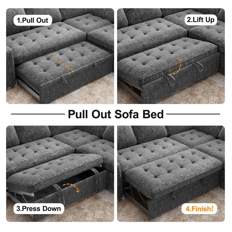1. Pull Out  
2. Lift Up  
3. Press Down  
4. Finish!  

Pull Out Sofa Bed