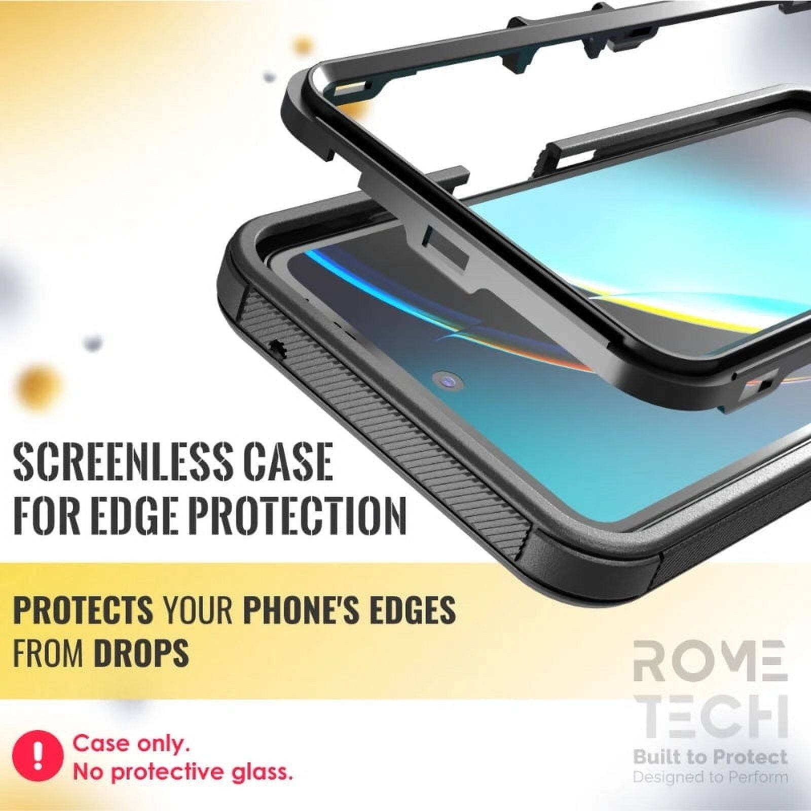 SCREENLESS CASE FOR EDGE PROTECTION  
PROTECTS YOUR PHONE'S EDGES FROM DROPS  

Case only.  
No protective glass.  

ROME TECH  
Built to Protect  
Designed to Perform
