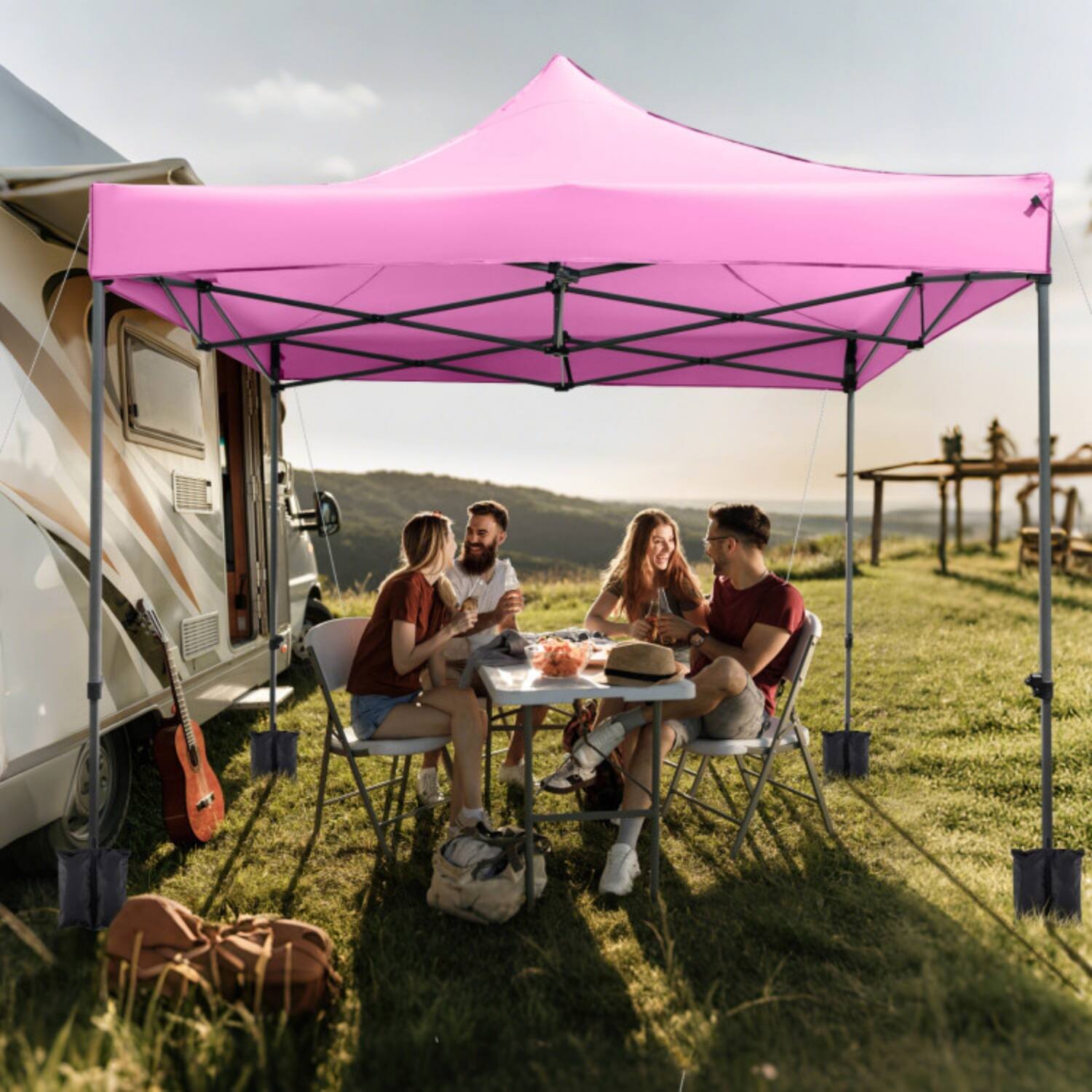 Angle. Mondawe - 10 x 10 FT Pop-Up Canopy Tent with Wheeled Bag and 420D Oxford Canopy - Pink.