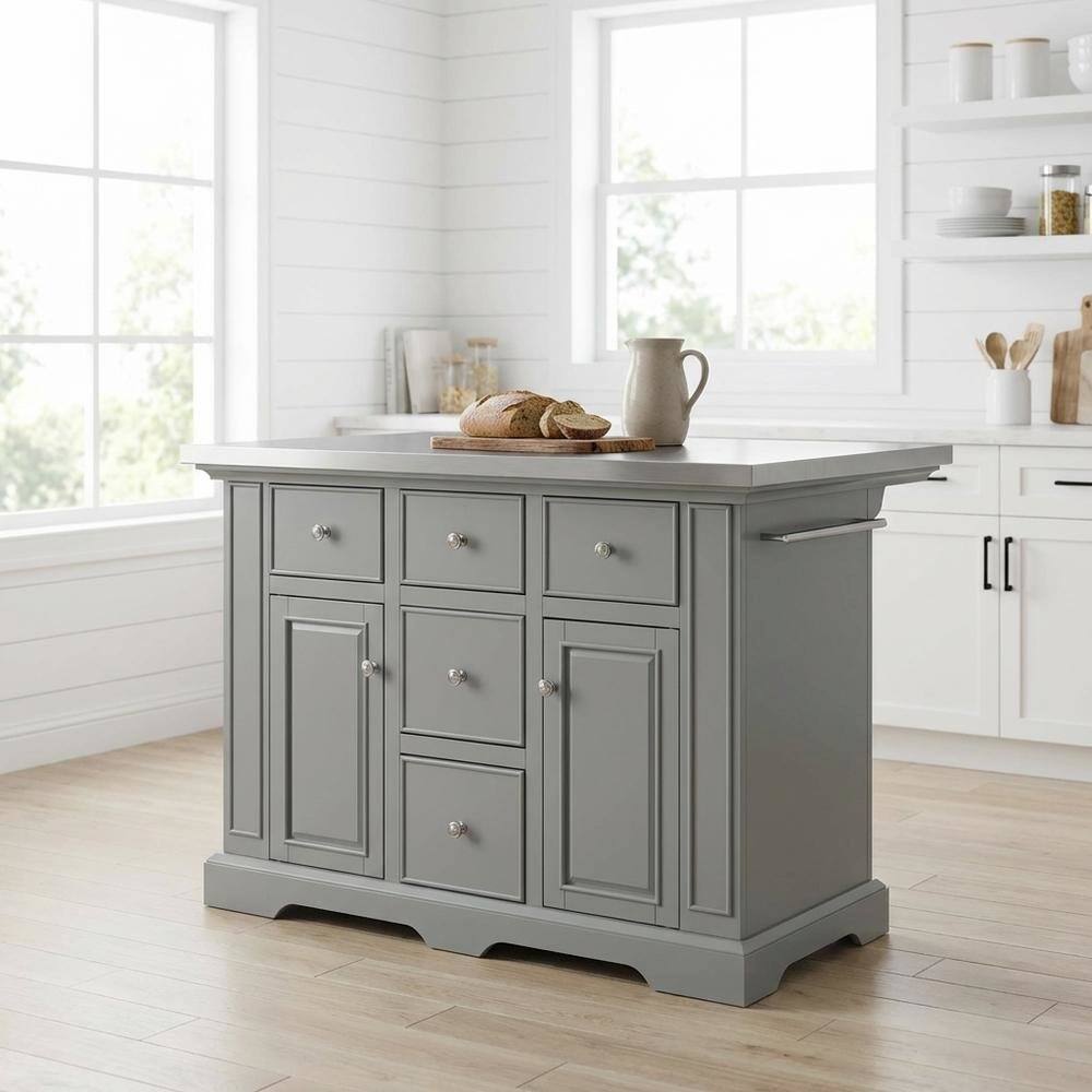 Alt View 5. FurniFact - Gray kitchen island with stainless steel accents and anti-tip safety - Gray.