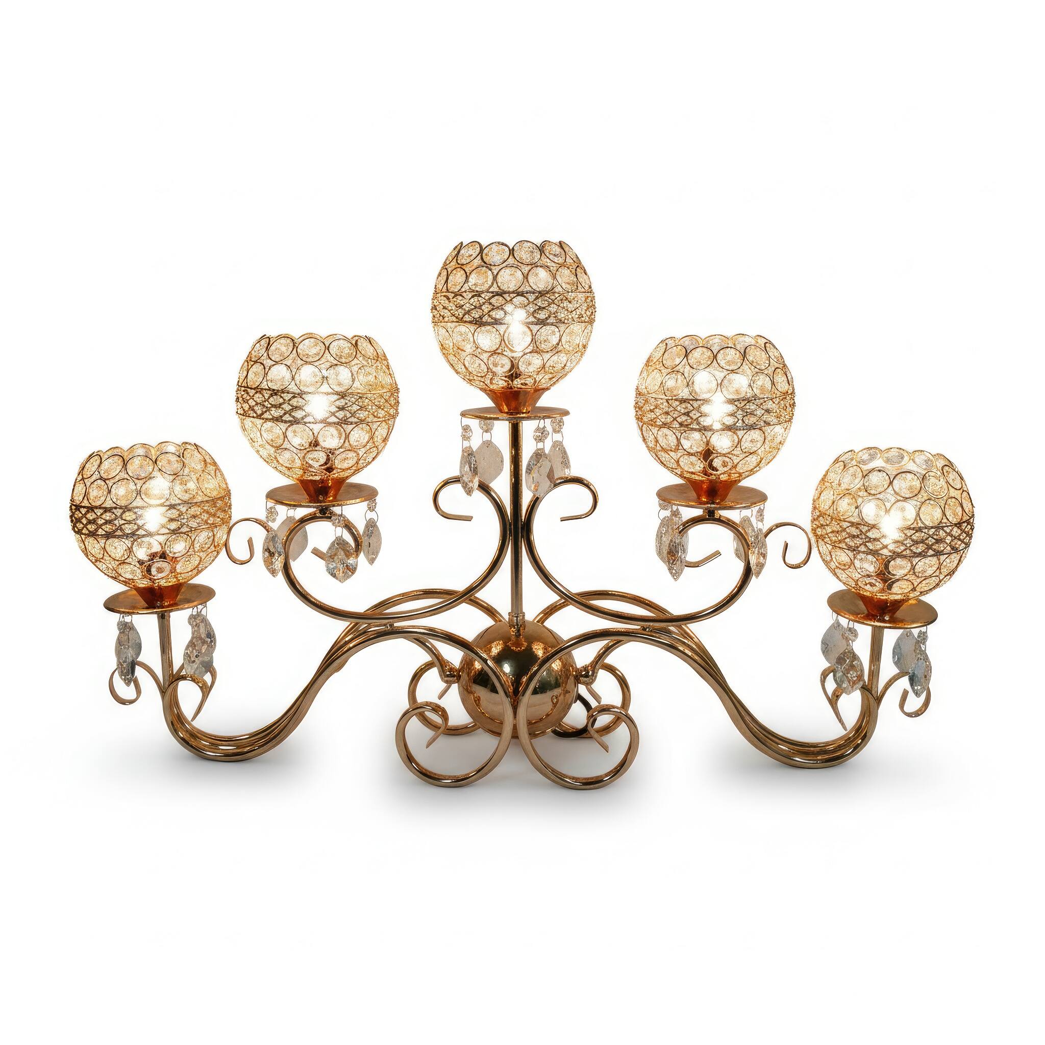 Angle. FC Design - 15"H Gold Scroll Arm Chandelier w/ Faux Crystal Mesh Globes Touch Lamp.