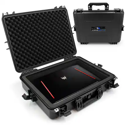 Front. CASEMATIX - Waterproof Hard Case for 15.6-17.3" Gaming Laptops Asus Rog MSI Alienware HP Omen Acer Predator Lenovo LOQ and More - Black.