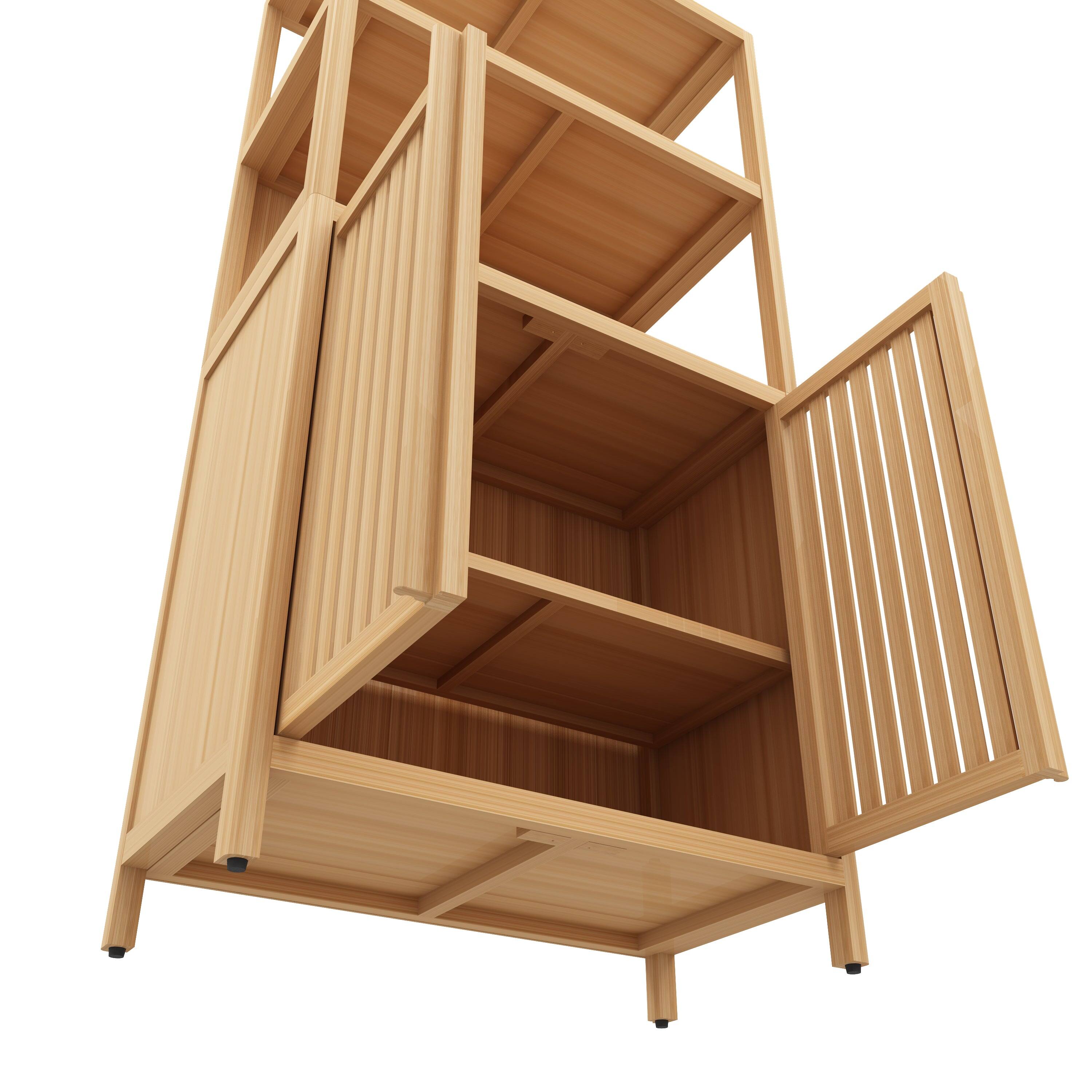 Alt View 7. Boyel Living - Bamboo Storage Cabinet with Double Doors Freestanding Floor Organizer with Open Shelf for Home - Neutral.