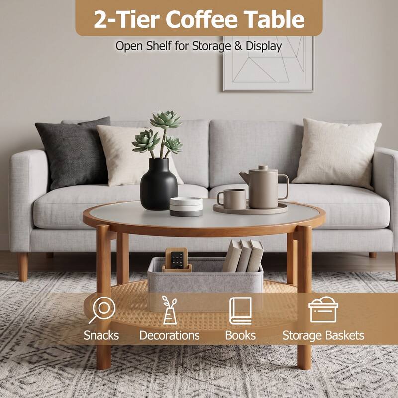 2-Tier Coffee Table Open Shelf for Storage & Display

Snacks Decorations Books Storage Baskets