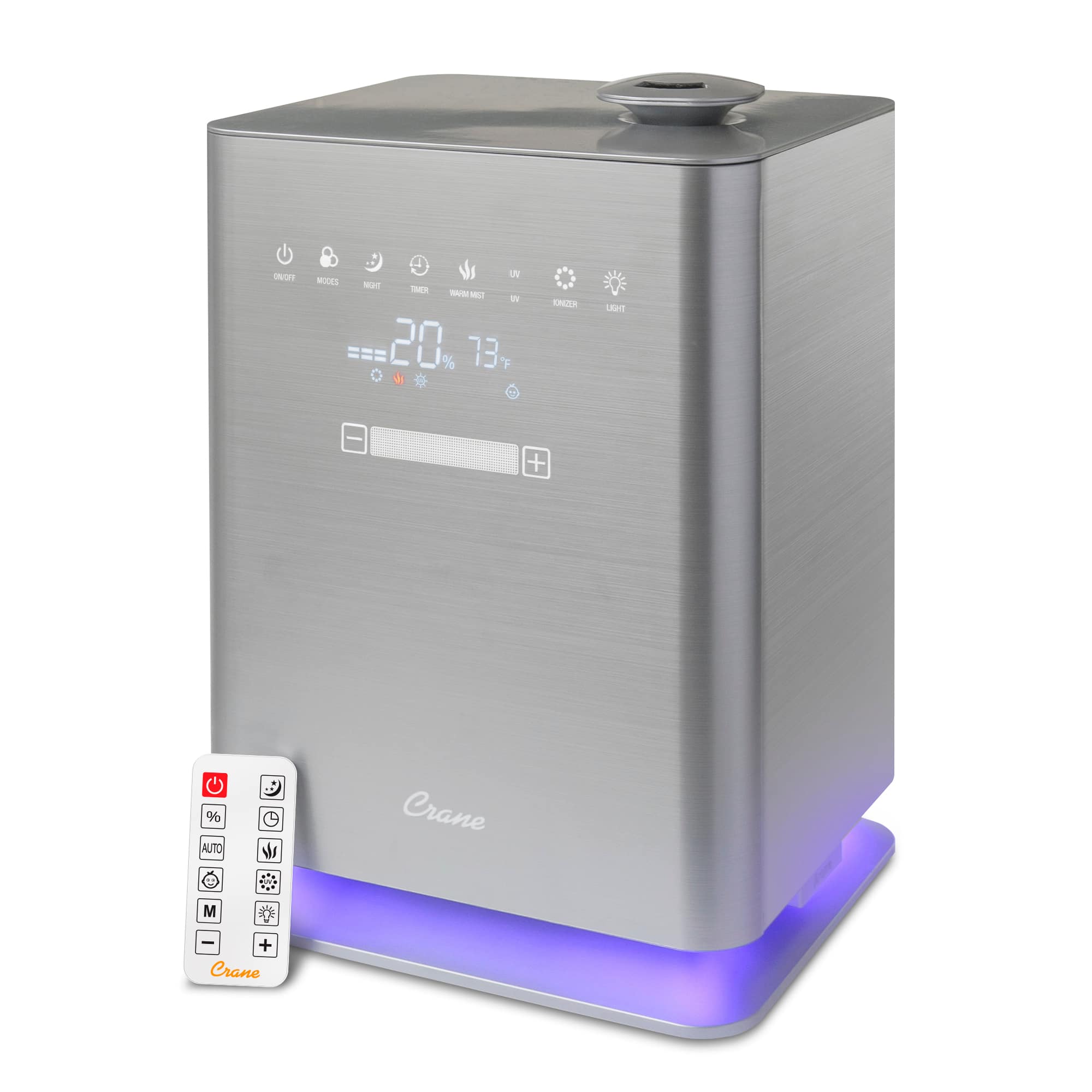 Front. CRANE - 1.2 Gal. UV Light Warm & Cool Mist Humidifier with Remote - Gray.