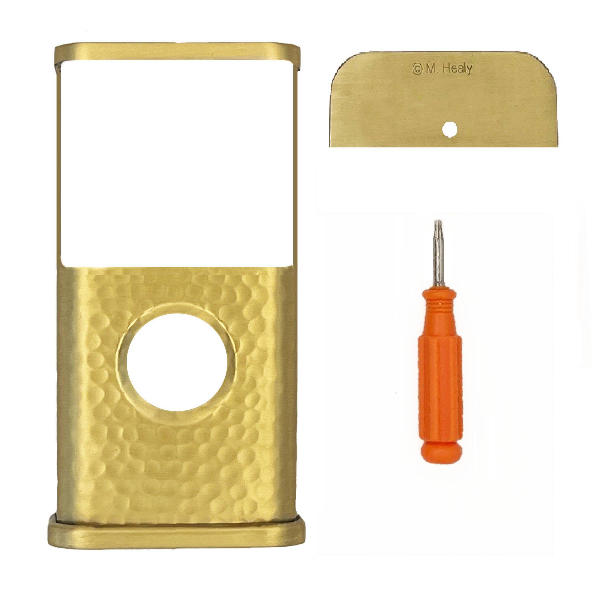 Back. Michael Healy - Hammered Video Doorbell Cover (Ring 3, 3 Plus, 4, Battery Plus and Battery Pro) - Satin Brass.