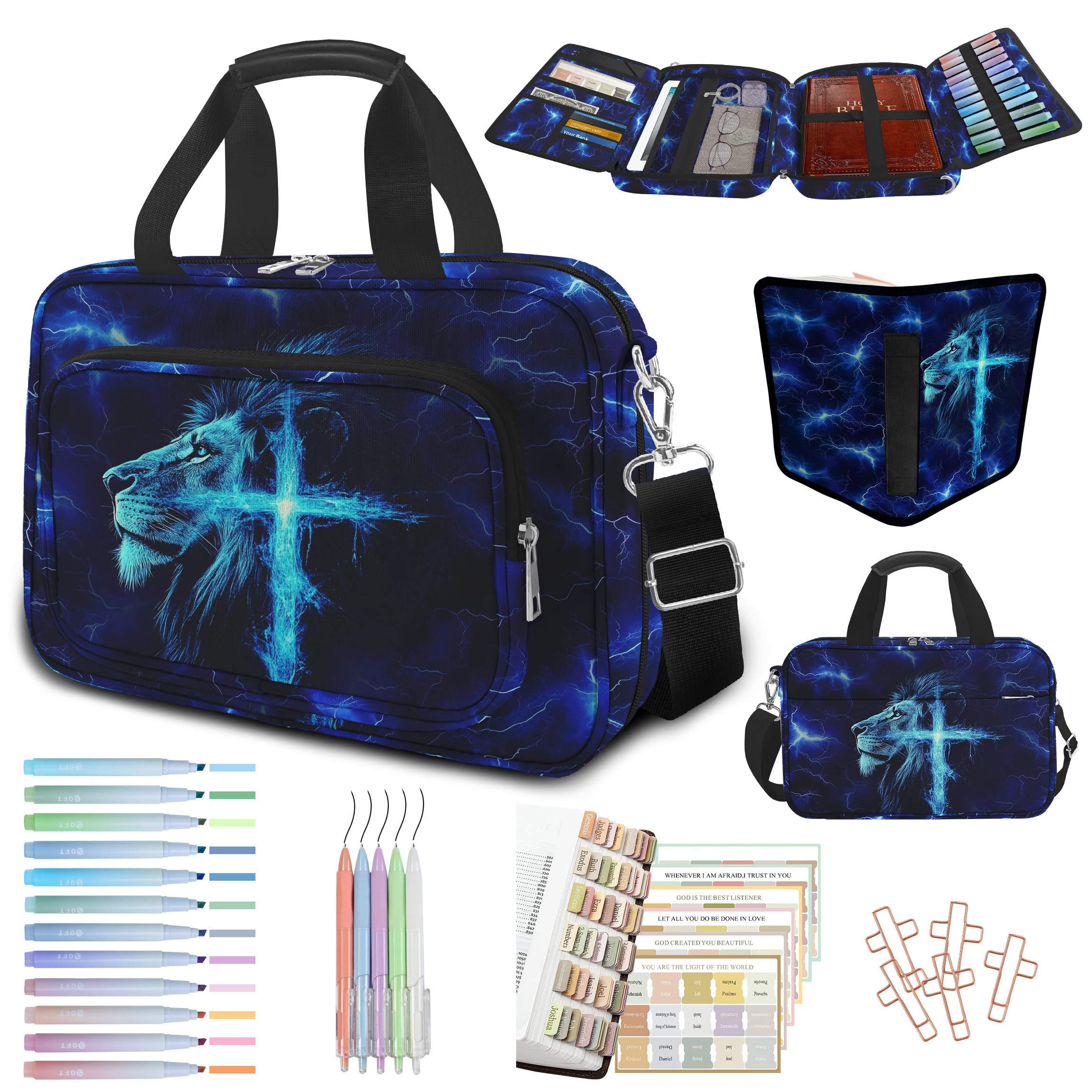 Dapper Styles - Lion Cross Cover Case For With Handle Zipper Pocket Study Supplies Journaling Kit Book Carrying Pens Highlighters Cli - Deer Camo American Flag