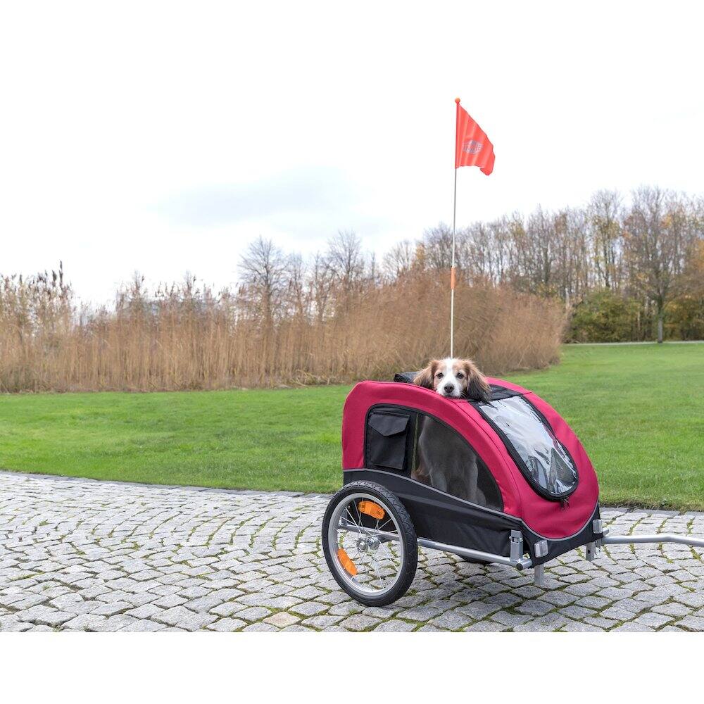 Angle. TRIXIE - Foldable 2-in-1 Bicycle Trailer for Dogs with Windows, Black & Red - Black/Red.