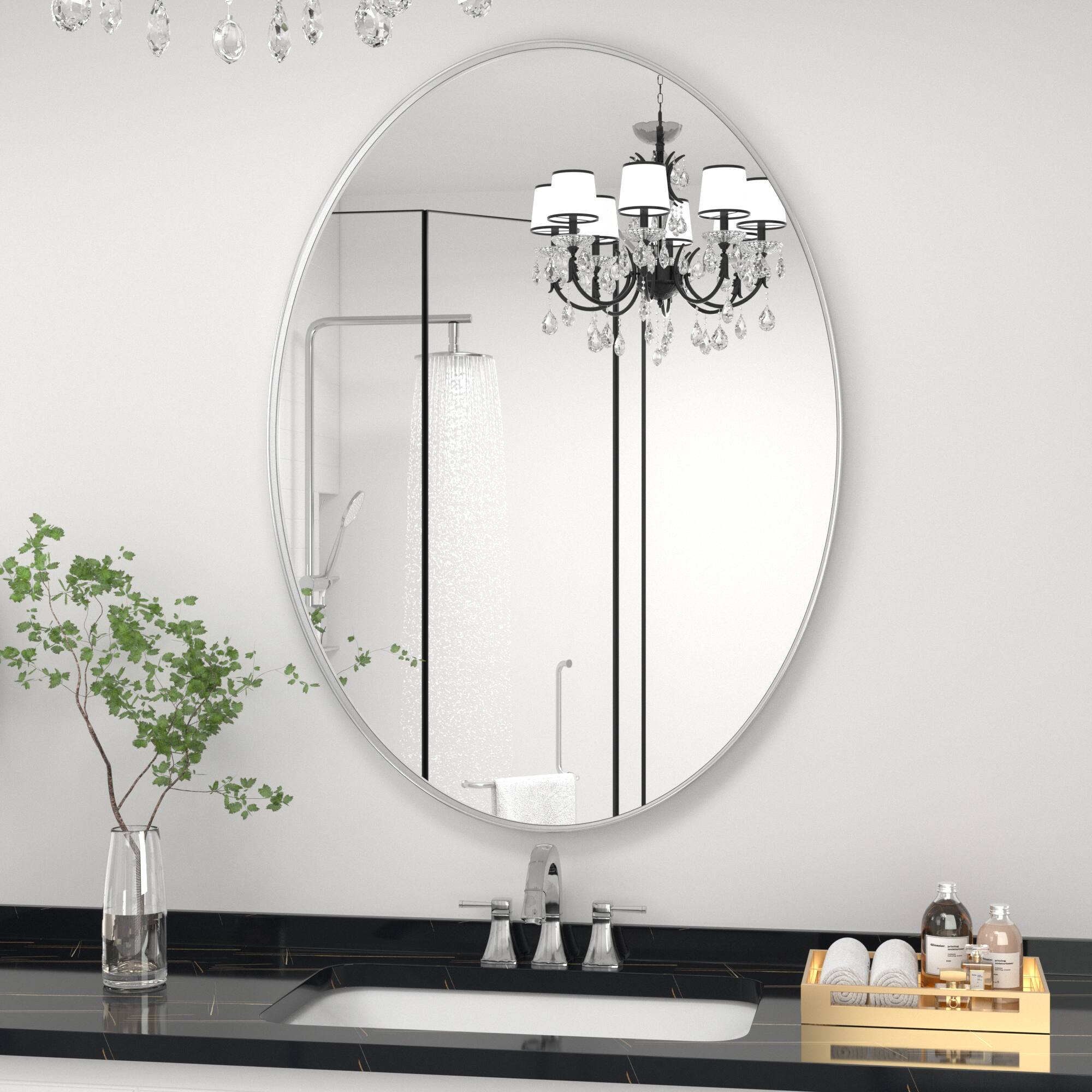PAIHOME - Rust-Resistant Oval Bathroom Mirror Iron Frame Wall Mirror, HD Glass & Easy Hang - Distortion-Free Vanity Mirror - Silver-24x36 Inch