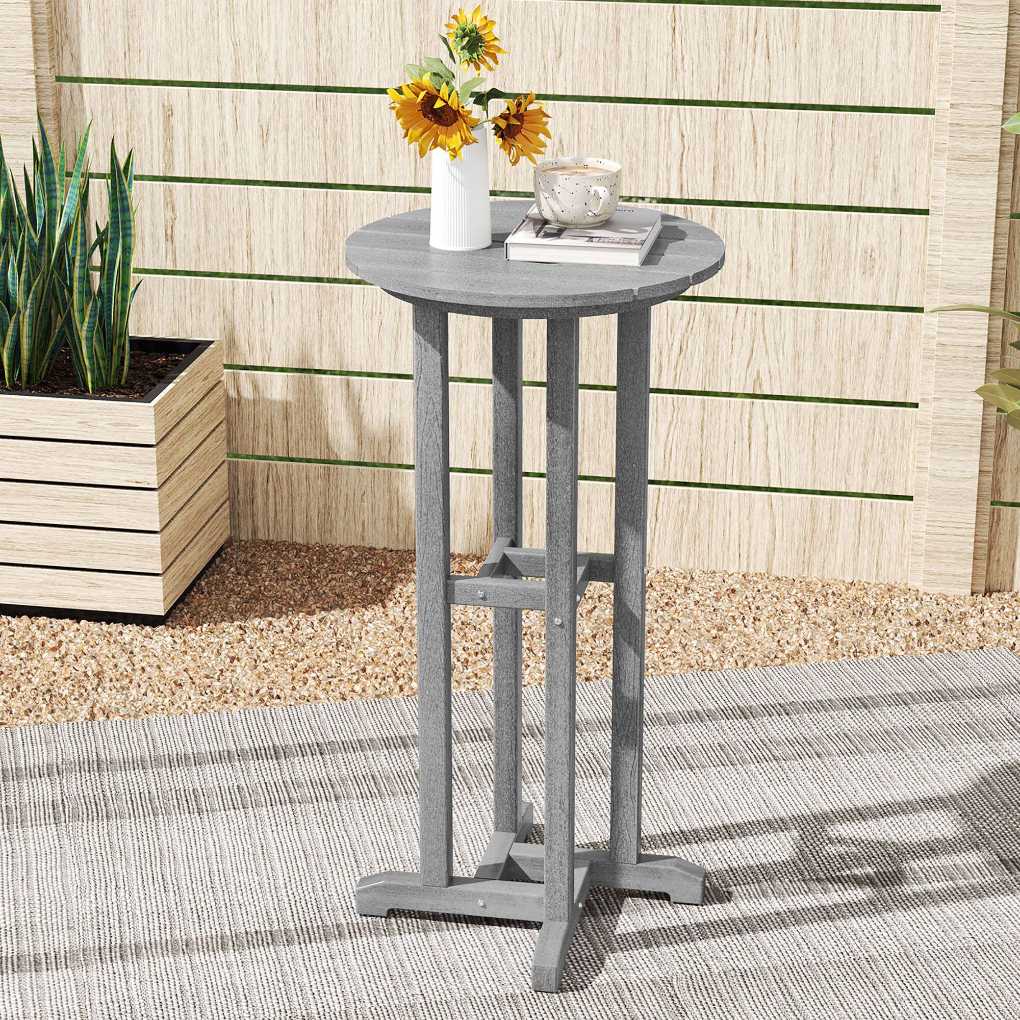 Alt View 1. Gymax - Gymax 21.5'' Round Bar Table Patio HDPE Bar Height Dining Table w/ Slatted Tabletop Grey - Grey.