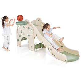 Costway - 3-in-1 Toddler Slide with Buffer Zone Basketball Hoop & Ball Elephant Design - Green,White